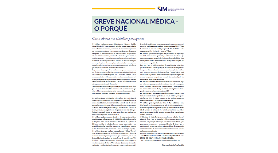 Greve dos Médicos: Carta Aberta aos Cidadãos Portugueses