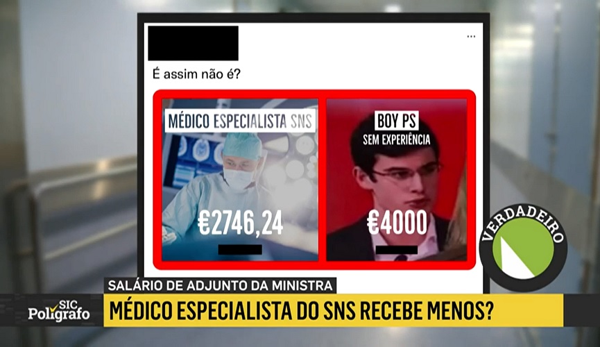 SIC: Médico especialista do SNS recebe menos que adjunto de Mariana Vieira da Silva?